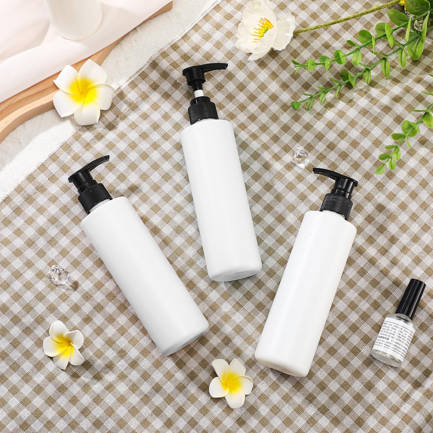 Thyle 20 Pcs Plastic Pump Dispenser Bottle 8 oz Refillable Plastic Bottles Bulk Lotion Container Travel Lock Empty container for Shampoo Massage Oil Dispensing (White bottle, black head)