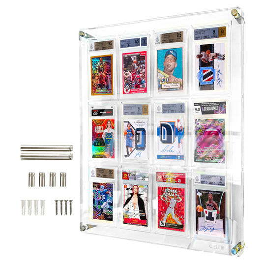 ELITIK Acrylic Card Display Case for BGS, HGA & MAGPRO Slabs – Holds 12 Graded Cards, Wall Mount or Desktop Frame, Premium Clear Acrylic Display for Sports Cards, Baseball, Basketball...