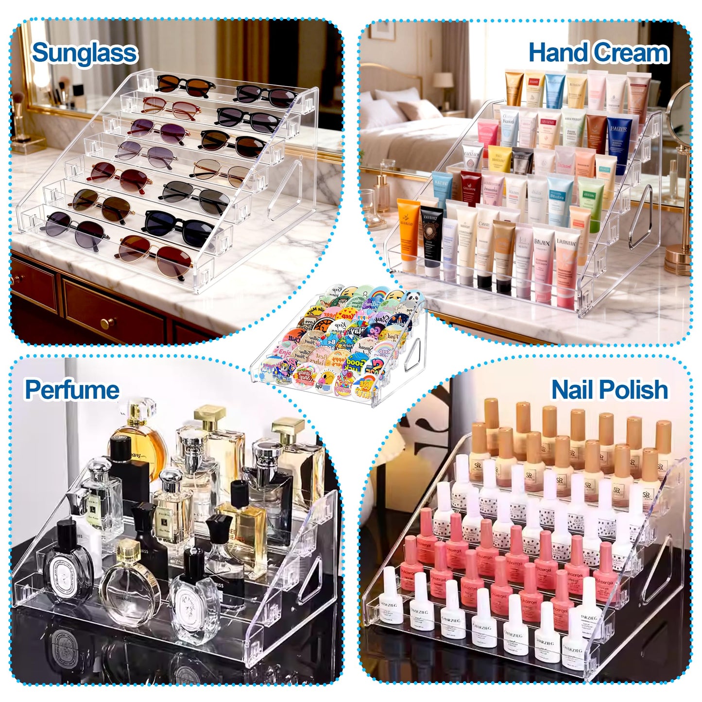 2 Pack Button Pins Display Case, 7-Tier Acrylic Badge Storage Large Capacity Button Pins Organizer Stand for Nail Polish, Greeting Card, Sunglasses
