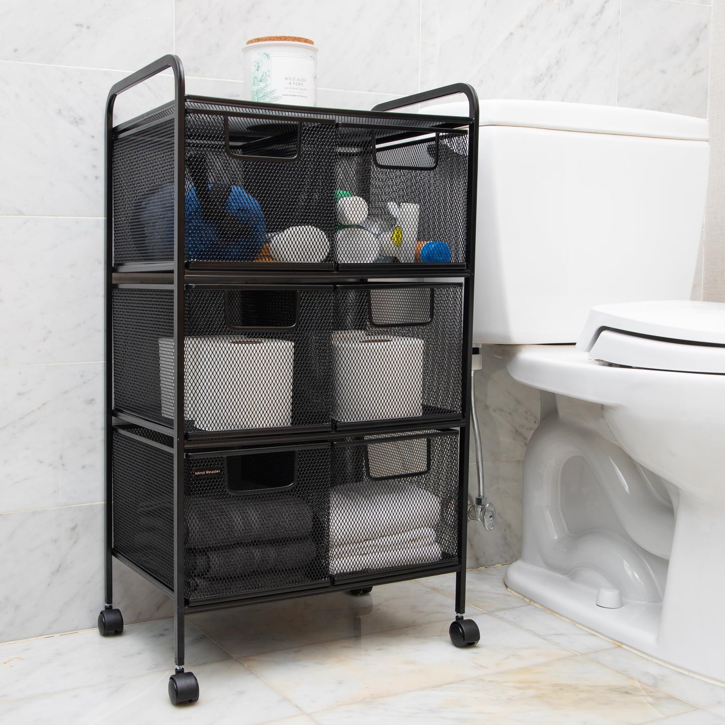Mind Reader Multipurpose Rolling Cart with Drawers, Office Storage Organizer, Utility Cart, Metal Mesh, Black
