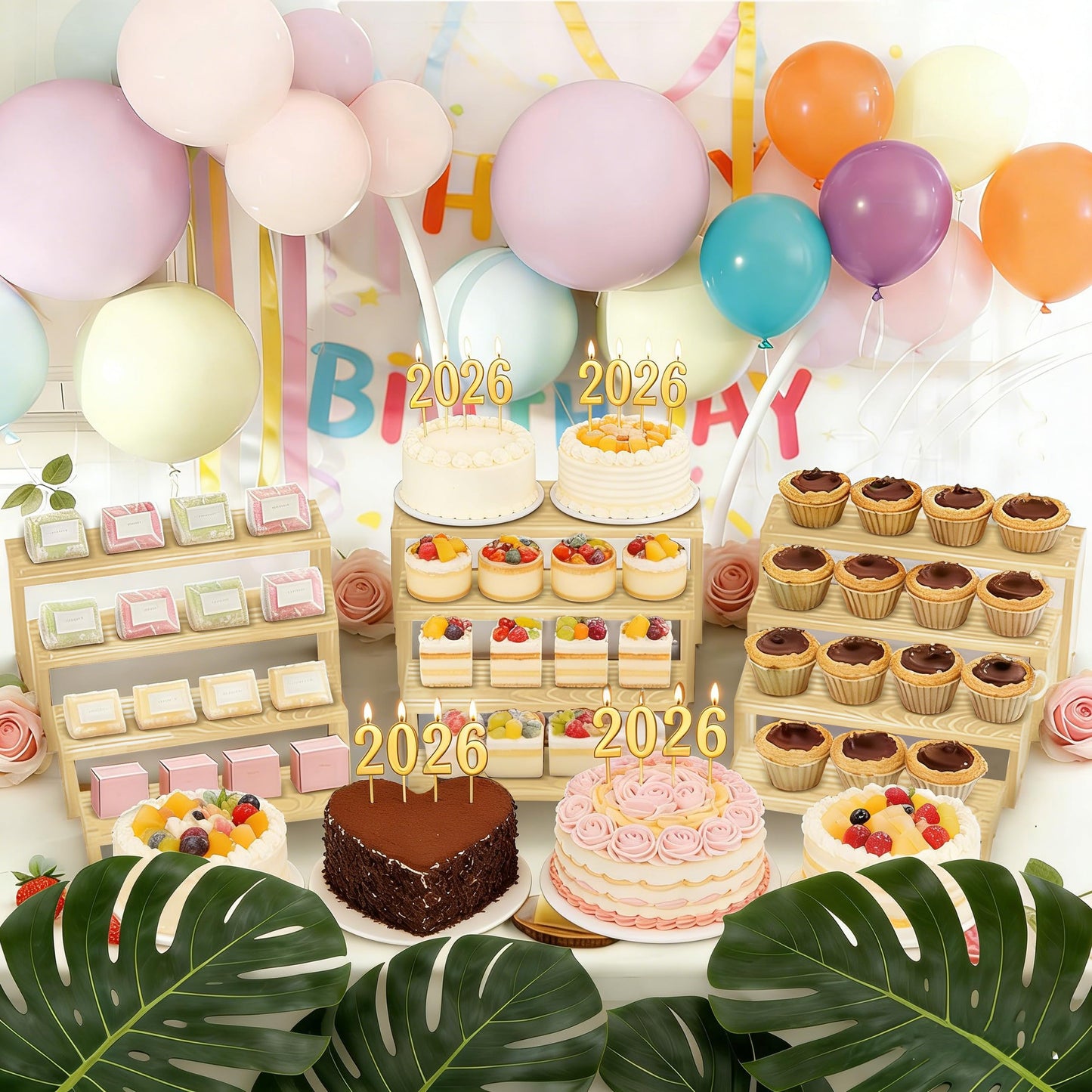 Large 4 Set wood tone Wooden Tiered Display Stands 4 Tier Stackable Pine Wood Display Risers, Suitable for Vendor Events, Cupcake Stands, cake stand Wooden Dessert Table Sets, Vendor Booth Displays,Cosmetic & Perfume Display Tools, Kitchen Spice Storage,