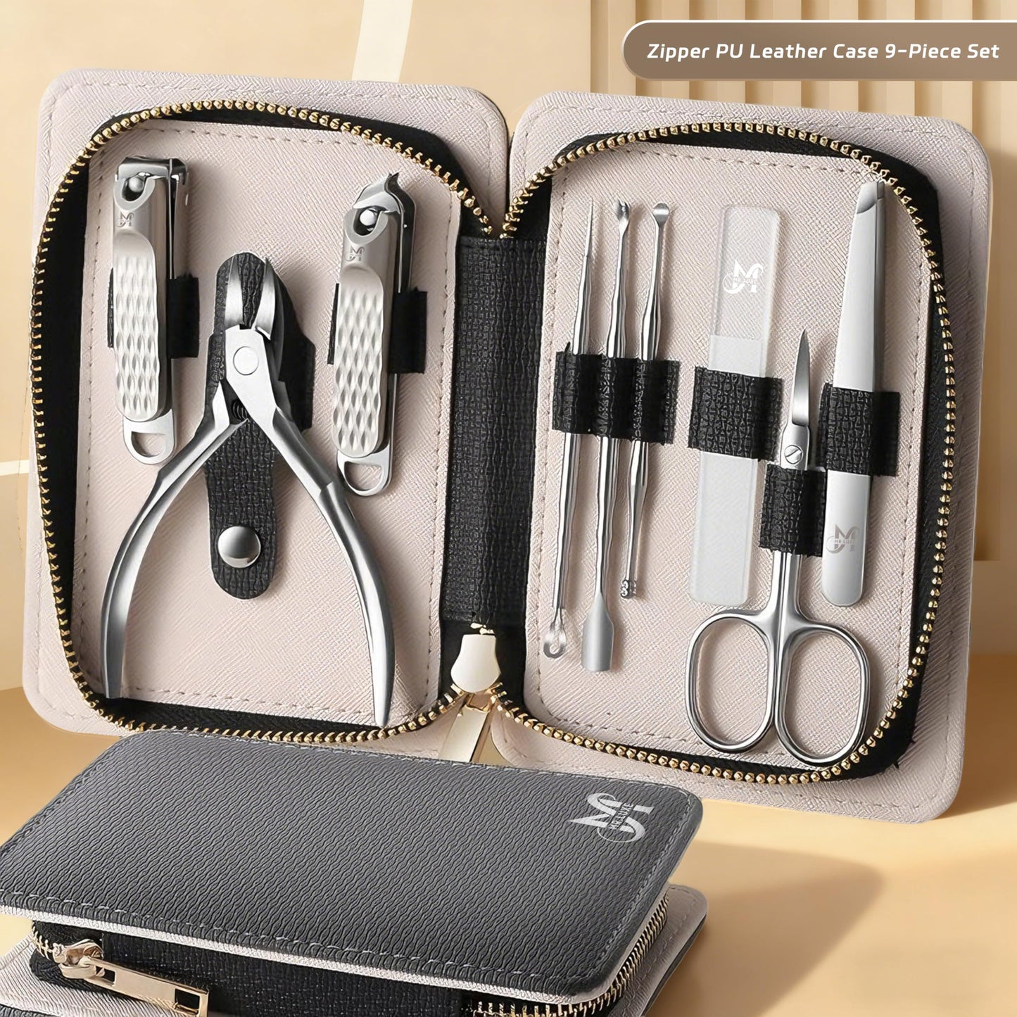 MR.LUXE 9PCS Manicure Set – Professional 9-in-1 Manicure Pedicure Kit, Premium Stainless Steel Nail Clippers, Nail Grooming Kit, with Portable Textured Travel Case, Luxury Gift Set for Woman& Man.