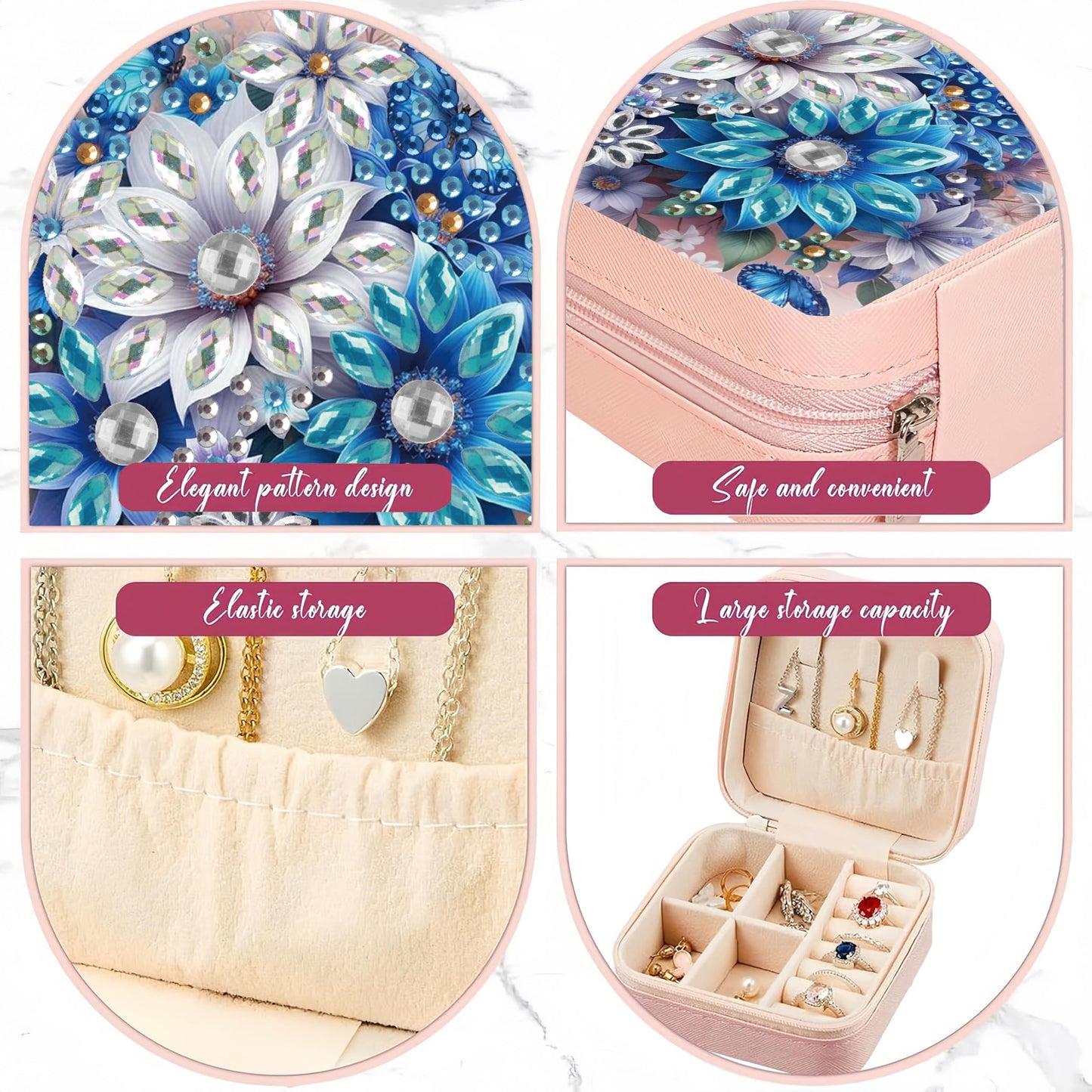 DDGYP 2 Pack Diamond Painting Jewelry Storage Box, Diamond Art Kits for Adults, PU Leather Portable Travel Small Jewelry Organizer Case 3.9×3.9×2 Inch
