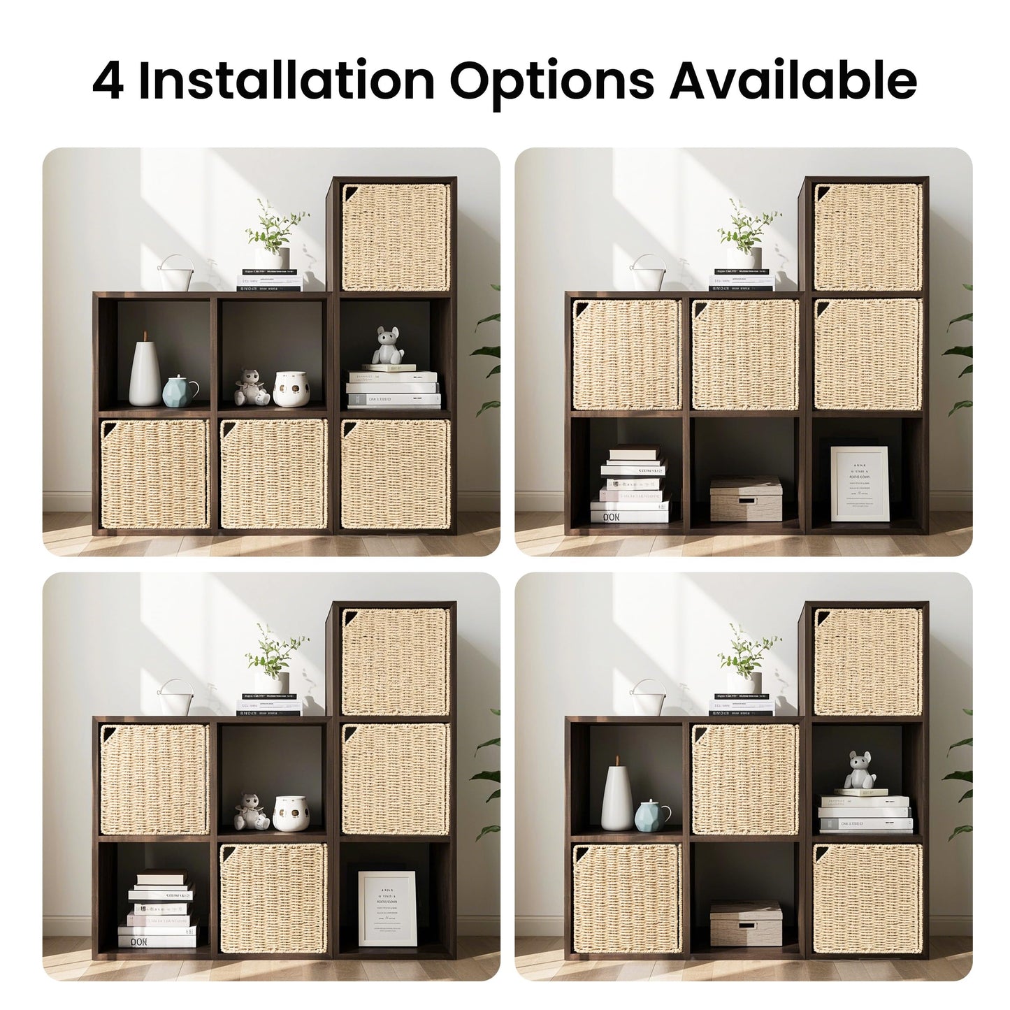 AELS 11" Handwoven Natural Fibre Doors for Cube Storage Shelf, Set of 3, Boho Straw Shelf Cover for Small Bookcase & Open Bookshelf, Rustic Farmhouse Home Decor, Beige (Door ONLY)