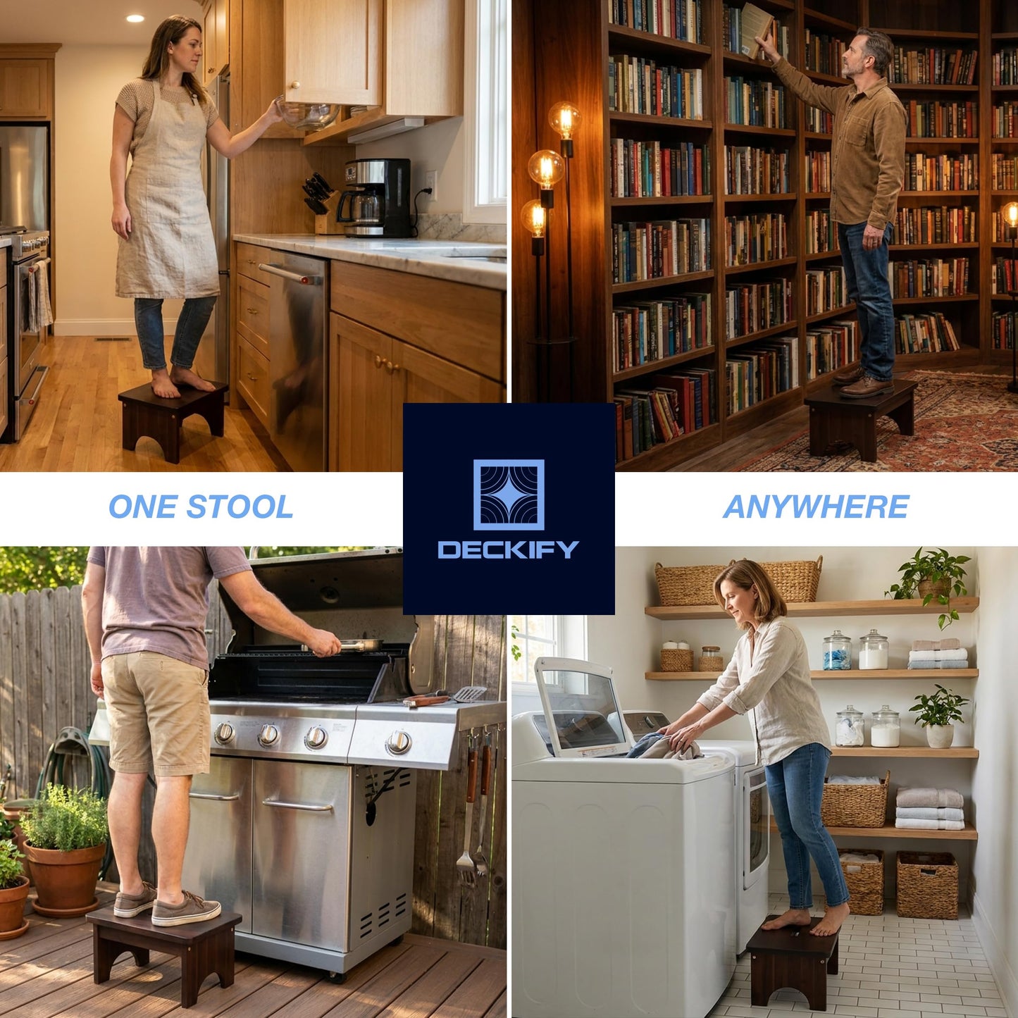 DECKIFY Premium Wooden Step Stool for Adults, Small Acacia Wood Stepping Stool, Non-Slip 1-Step Bedside Stool for Bed & Bathroom, 600 lbs, Portable, Rich Walnut, 9.0 Inch
