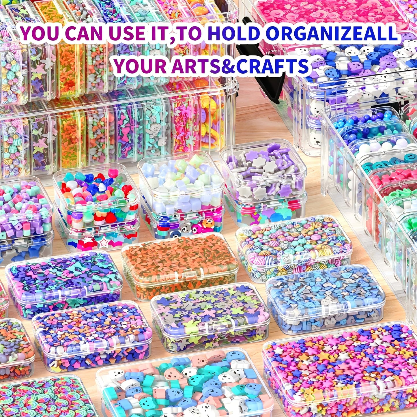 VANSUNS Stackable Bead Storage Organizer, 88 Small Plastic Containers with Lids, 4-Layer Clear Bead Organizer Box, 3 Sizes, Portable, for Jewelry and Crafts