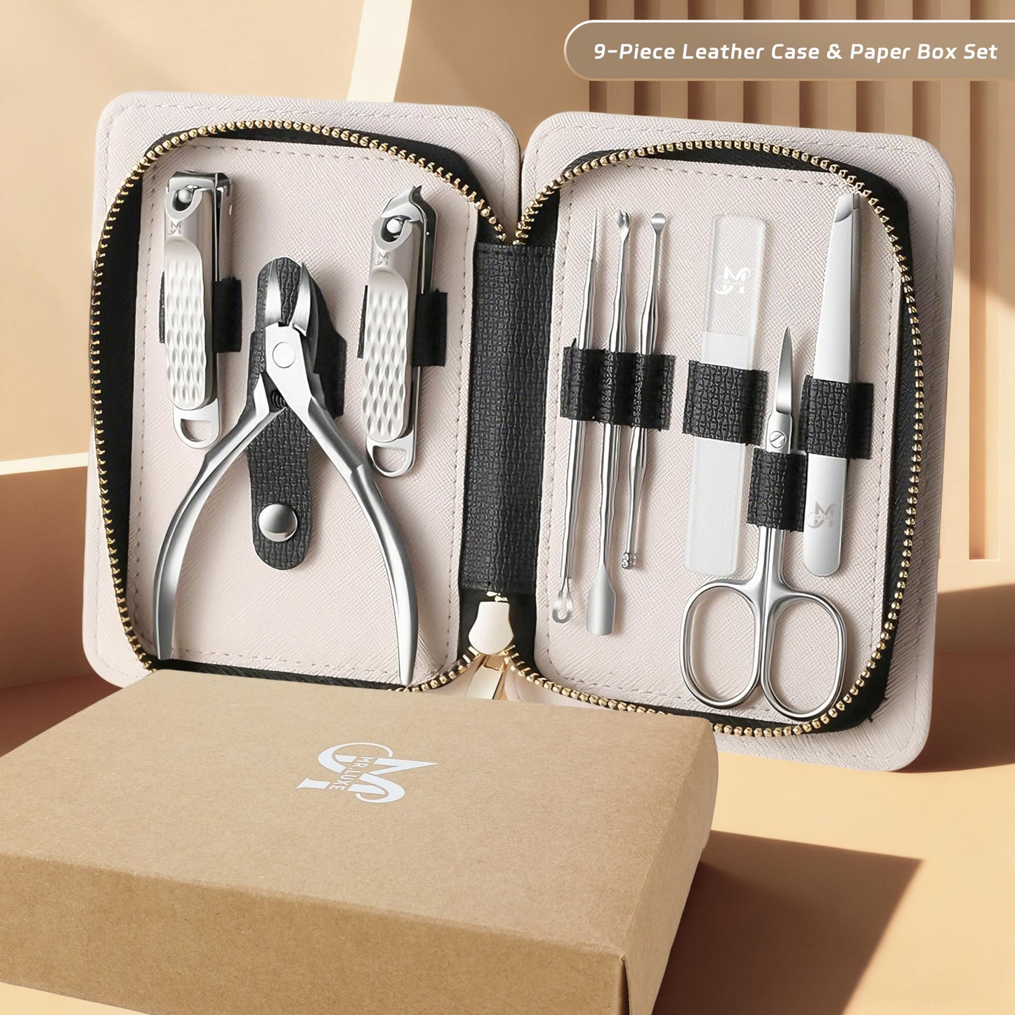 MR.LUXE 9PCS Manicure Set – Professional 9-in-1 Manicure Pedicure Kit, Premium Stainless Steel Nail Clippers, Nail Grooming Kit, with Portable Textured Travel Case, Luxury Gift Set for Woman& Man.