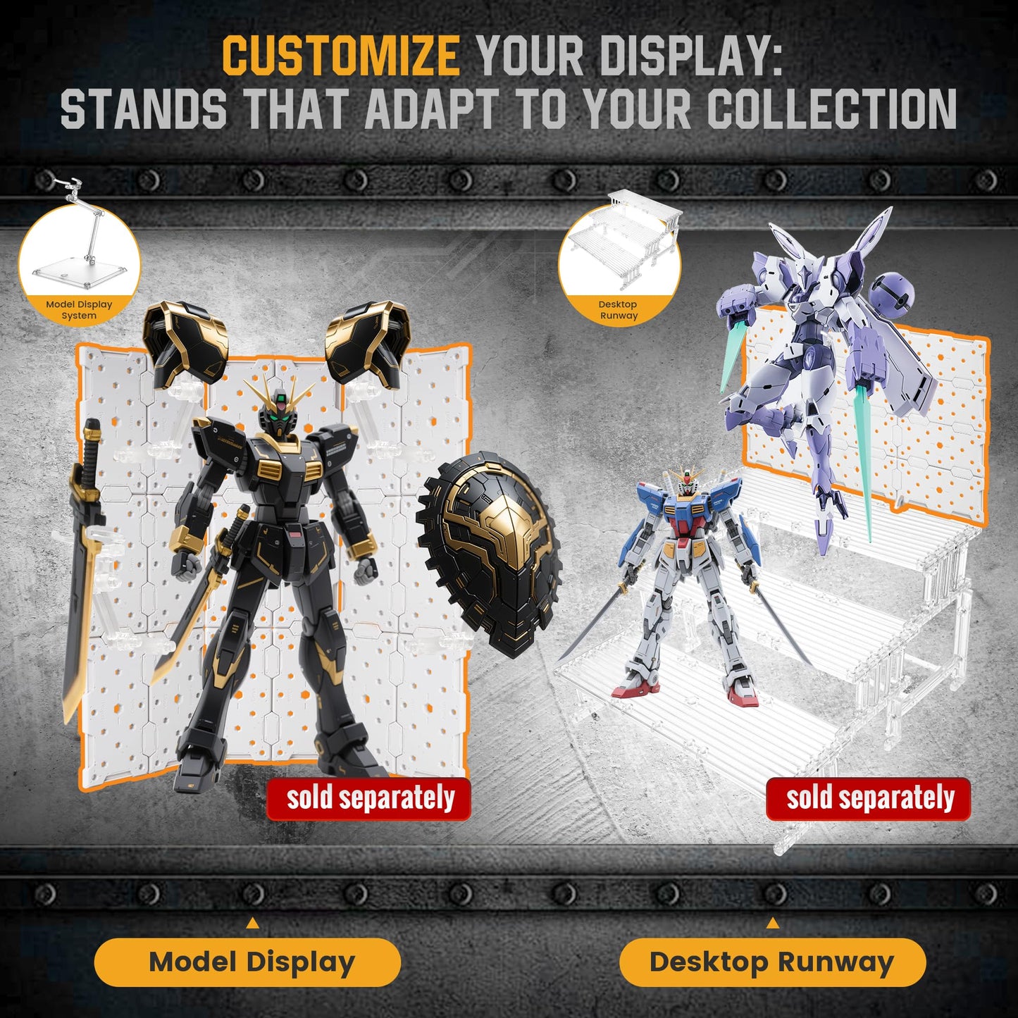 SPARKSTOY Modular Hangar Display Base for Model Kits | Pegboard-Style Diorama Panel System with 90°/135° Connectors, Customizable Assembly for Figures, Accessories & Scale Mecha (Gray)