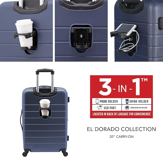Wrangler 20" Smart Spinner Carry-On Luggage With Usb Charging Port, 20 Inch Carry-On, Navy Blue