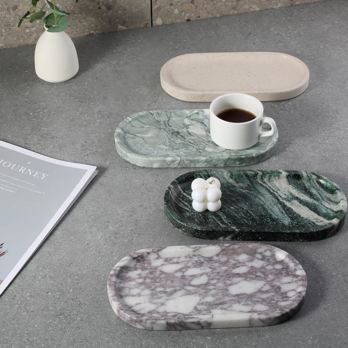 Koville Real Luxurious Natural Marble Vanity Tray, 10"x5" Calacatta Viola Marble Catchall Tray for Bathroom, Stone Perfume Trays Jewelry Dish for Dresser, Genuine Stone Storage Tray for Home Decor