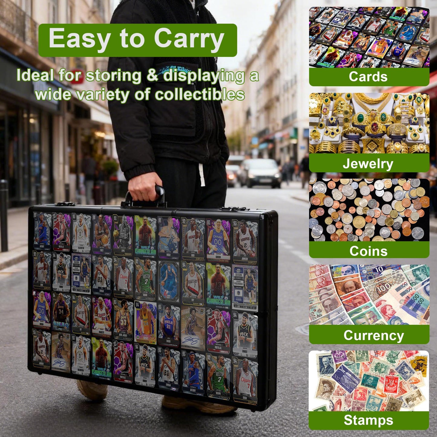 JIAYAN Trading Card Display Case: 34"x22" Aluminum Display Case with 2 Password Lock for Exhibitions - Portable Trade Show Display Table Top Showcase with Handle for Collectible Cards (Black)