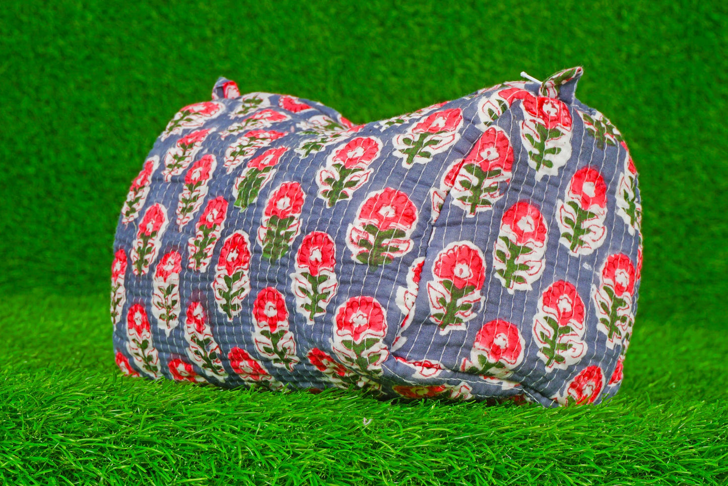 Generic Pieces Indian Handmade Cotton Quilted Handmade Floral Hand Block Print Toiletry Bag,Cosmetic Pouch Bag Makeup Bag For Women (1, Blue A), 85485