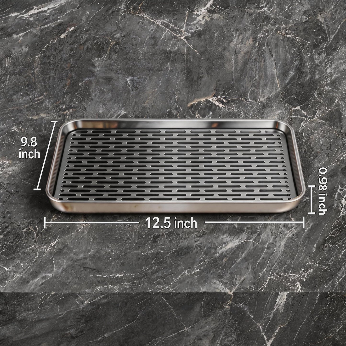 Reginsnow Stainless Steel Drain Tray, Cup & Dish Drying Rack, Drain Board 2 Tier Non Slip Serving Tray with Drainboard Perfect for Sink, Coffee Table, Outdoor (12.5 x 9.8 x 0.98 in)
