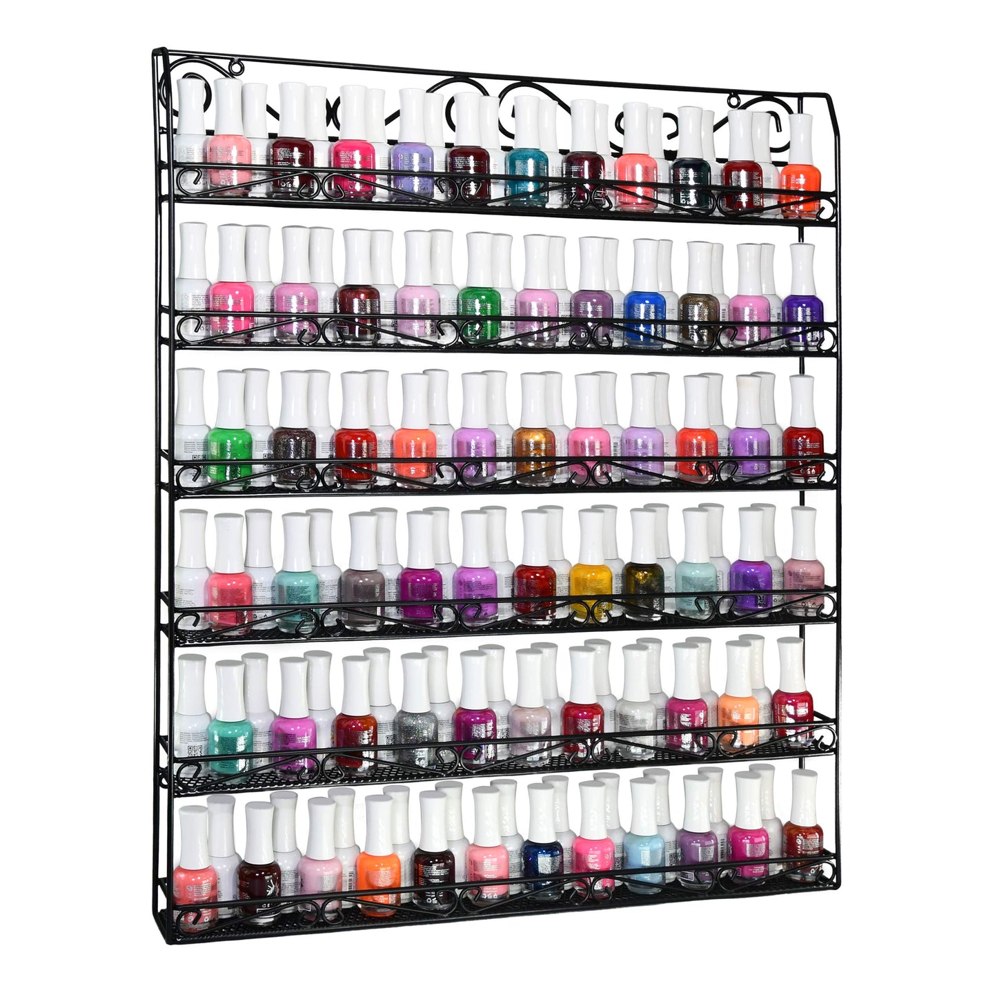 AMT 6 Tier Metal Nail Polish Racks for The Wall, Up to 132 Bottles, Clear Quality Nail Polish Display, Essential Oils Organizer (132 Bottles or 60 Jars - Black)