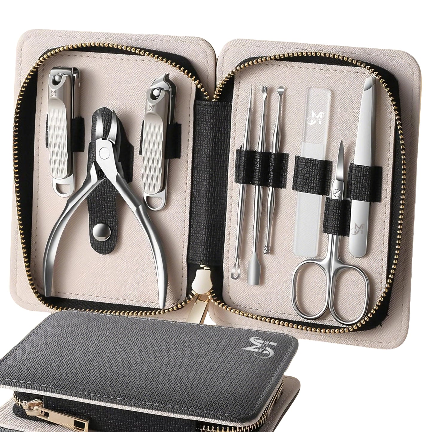 MR.LUXE 9PCS Manicure Set – Professional 9-in-1 Manicure Pedicure Kit, Premium Stainless Steel Nail Clippers, Nail Grooming Kit, with Portable Textured Travel Case, Luxury Gift Set for Woman& Man.
