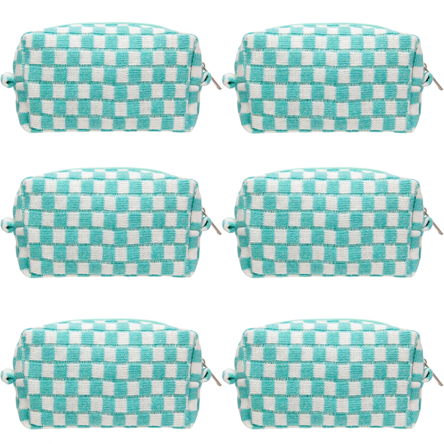 PAZIMIIK Checkered Makeup Bag for Purse Portable Zipper Make Up Pouch Small Cosmetic Case for Travel Accessories (6PCS Arctic Blue)