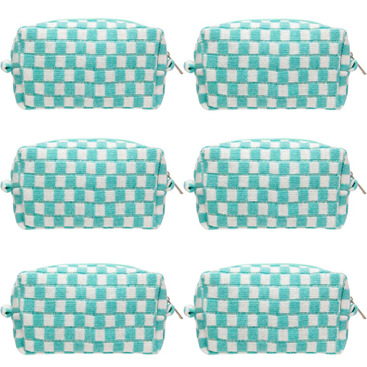 PAZIMIIK Checkered Makeup Bag for Purse Portable Zipper Make Up Pouch Small Cosmetic Case for Travel Accessories (6PCS Arctic Blue)