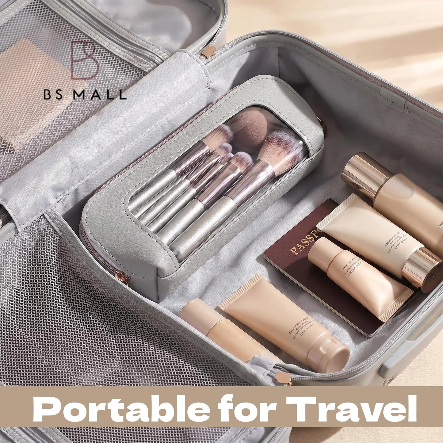 Travel Makeup Brush Set BS-MALL14 PCS Professional Makeup Brushes with Case & Sponge for Foundation, Concealer, Powder, Blush & Eyeshadow, Soft Synthetic Brush Kit for Women, Beginners & Travelers