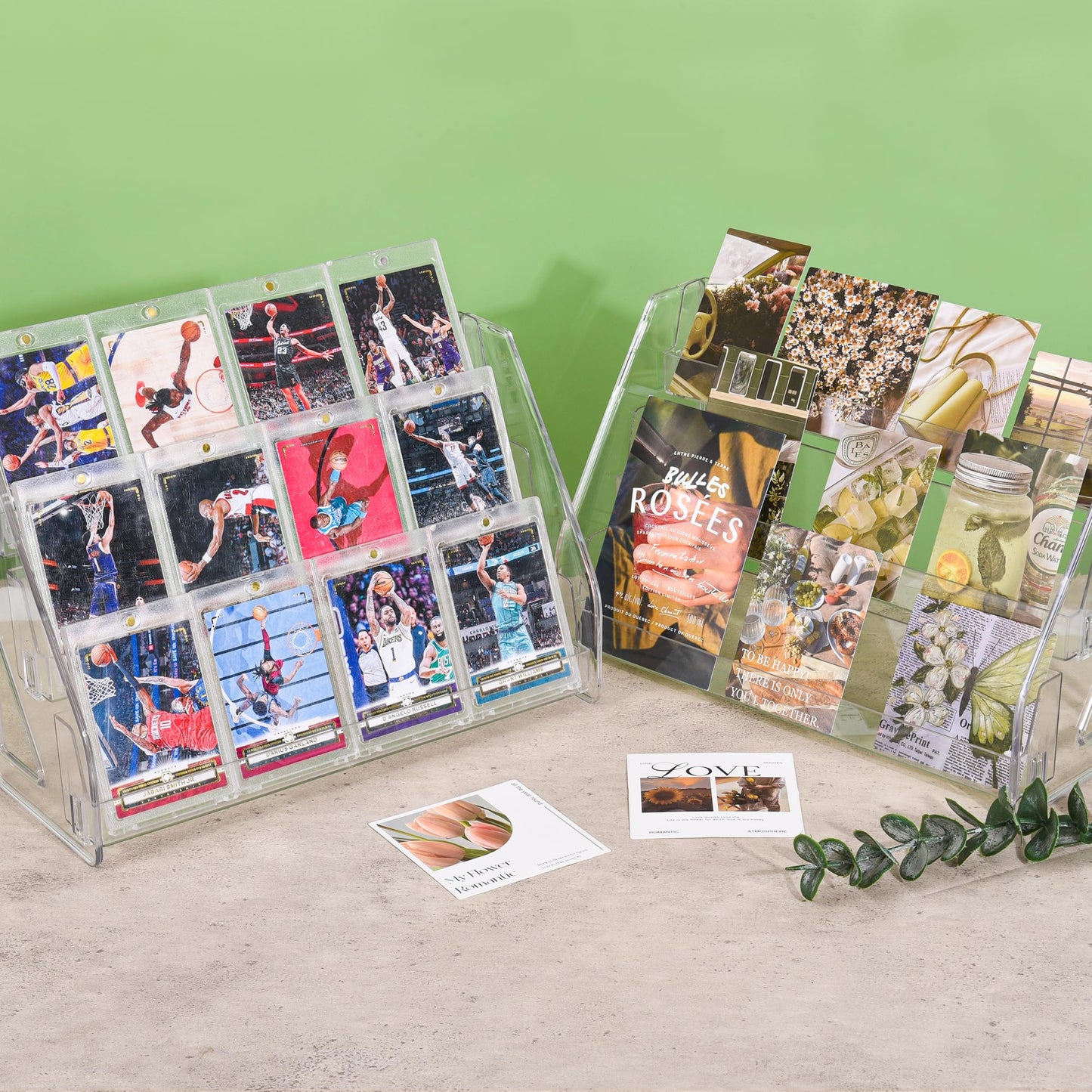 CELSOL 2 Pack Elevated 3 Tier Clear Acrylic Card Display Stand for Trading Cards, Sports Cards, Greeting Cards, Stickers – Slanted Holder for PSA Slabs, Vendors, Collectors & Retail (3 Tier 2 Pack)