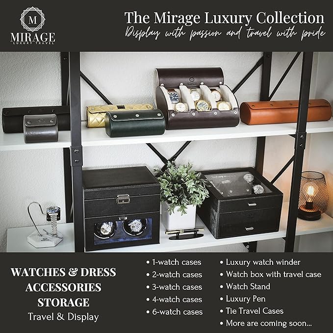 M Mirage Luxury Travel 6 watch display case organizer - Royal Green & Ivory White