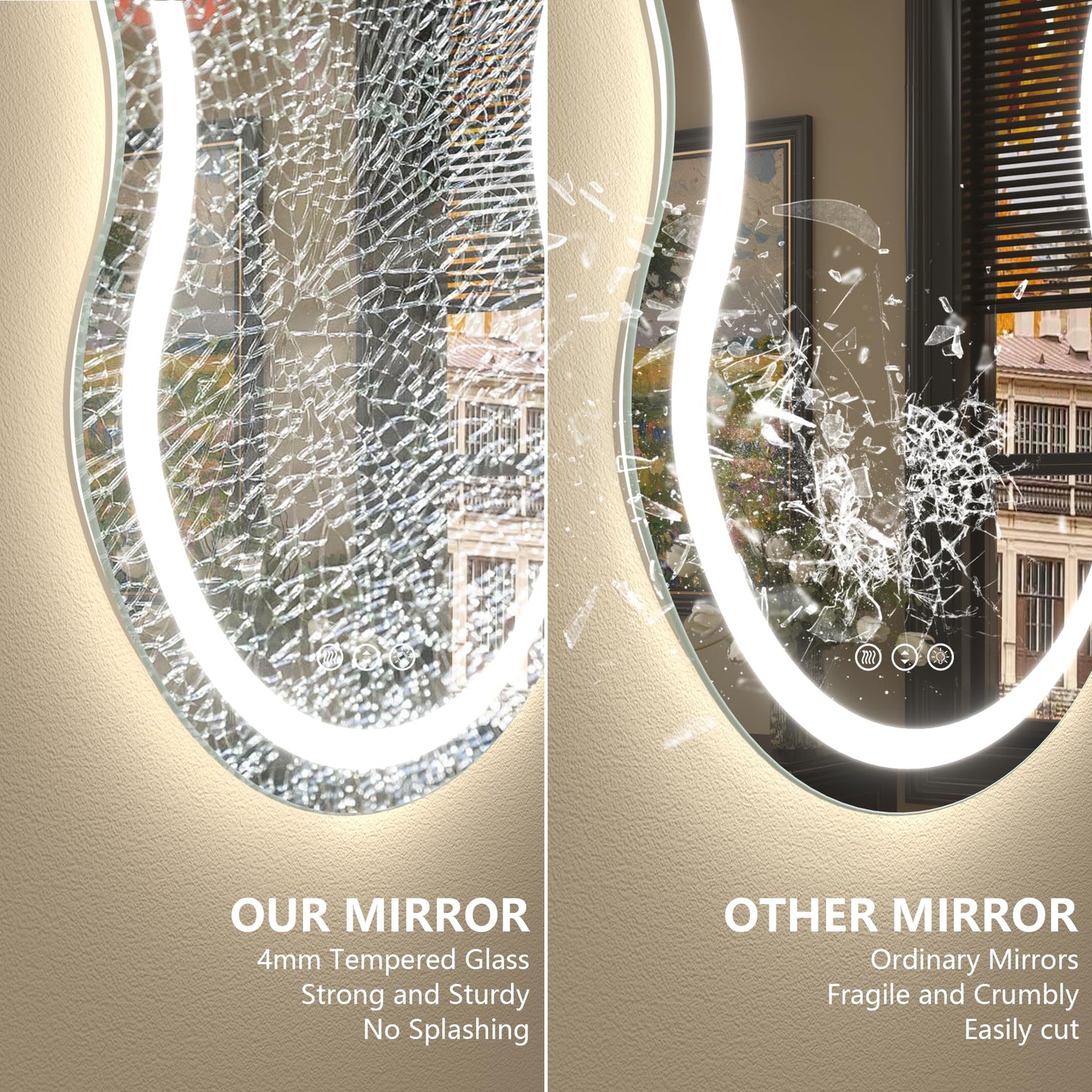 CHARMOR Irregular Backlit Bathroom Mirror with Lights 20x36 Inch, Asymmetrical Cloud-Shaped Led Lighted Vanity Mirror, Fogless, Dimmable, Shatterproof, Memory (Horizontal/Vertical)