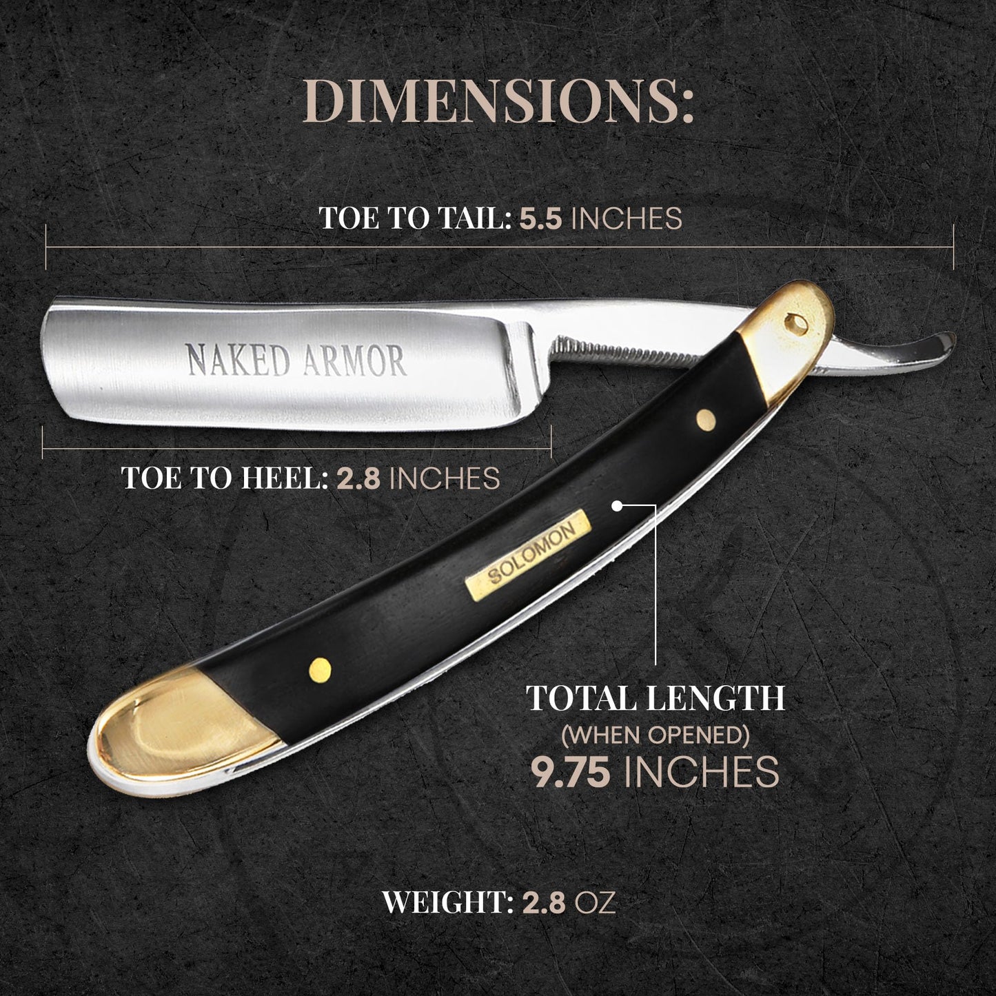 Naked Armor Straight Razor Kit – Solomon Japanese Carbon Steel Blade, Complete Straight Razor Shaving Kit for Men, Shave-Ready, Strop, Brush, Soap & Pine Gift Box Included (Black)