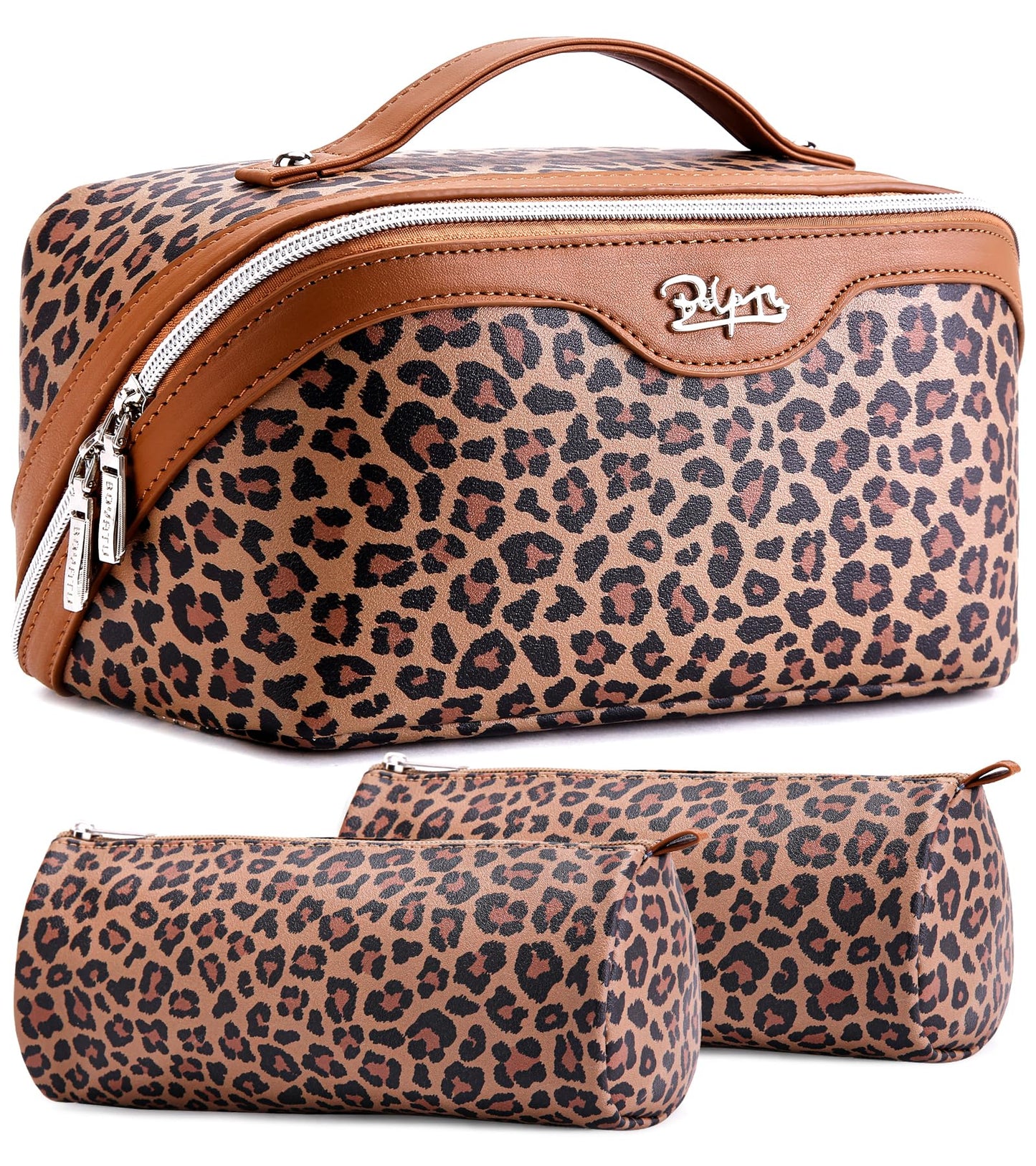 BOYATU Travel Makeup Bag Organizer: 3 Pcs Set Leopard Make up Bag for Women