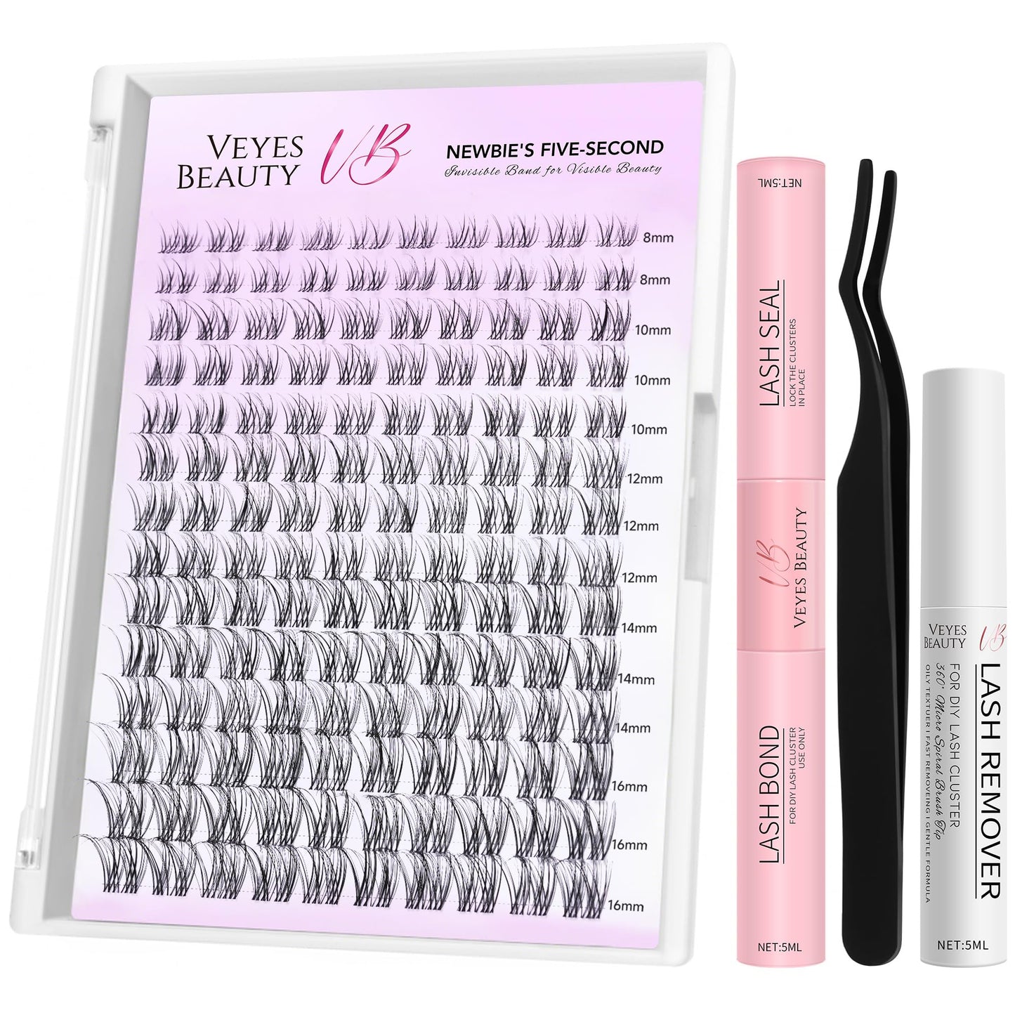 VEYESBEAUTY Aliva Cluster Lashes Kit Individual Lash Extensions Newbie's Five-Second DIY Dramatic Volume Eyelash Spider Wispy Faux Mink Lash Mixed Length Tray with Bond & Seal, Applicator at Home