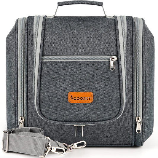COOSKY Hanging Toiletry Bag for Women & Men, Cruise Ship Travel Essentials, Holds Full Size Shampoo, with Dry and Wet Separation Cosmetic Bag, Makeup Organizer Bag, Bathroom Water-resistant Bag, Grey