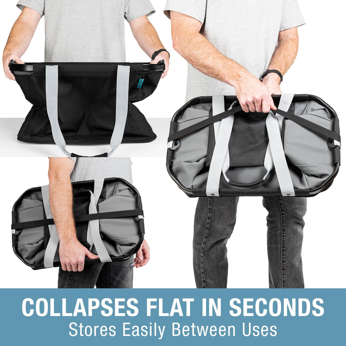 CleverMade Gear Hauler Pro Collapsible Outdoor Tote with Aluminum Frame, Heavy-Duty Recycled Fabric Utility Bag for Camping, Beach, Travel & Grocery Hauling, 14 Gal / 55L & 100 Lb Capacity - Midnight