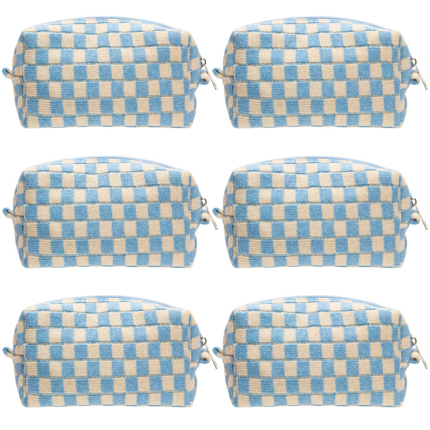 PAZIMIIK 6PCS Checkered Makeup Bag for Purse Portable Zipper Make Up Pouch Small Cosmetic Case for Travel Accessories Blue Beige