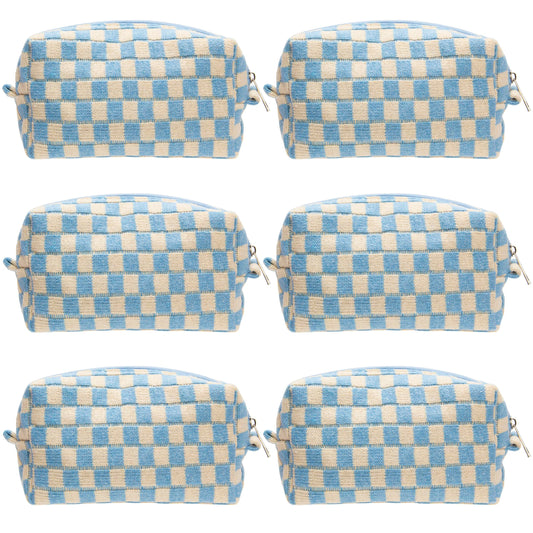 PAZIMIIK 6PCS Checkered Makeup Bag for Purse Portable Zipper Make Up Pouch Small Cosmetic Case for Travel Accessories Blue Beige
