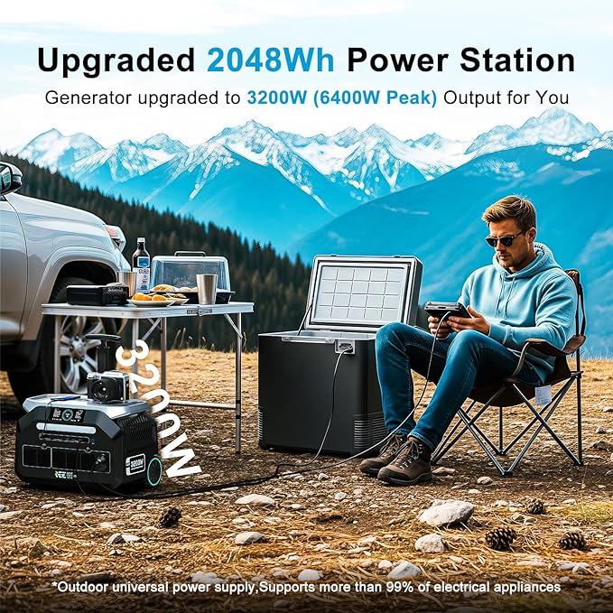 IEE 3200W Portable Power Station P3200, 2048Wh Solar Generator, 1800W AC Charging & 1000W Solar Charging, LiFePO4 Battery Power Station for Home Backup, Power Outage, Camping, RV, Emergencies