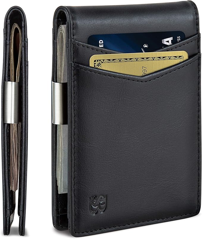SERMAN BRANDS Money Clip Wallet - Mens Wallets slim Front Pocket RFID Blocking Card Holder Minimalist Mini Bifold