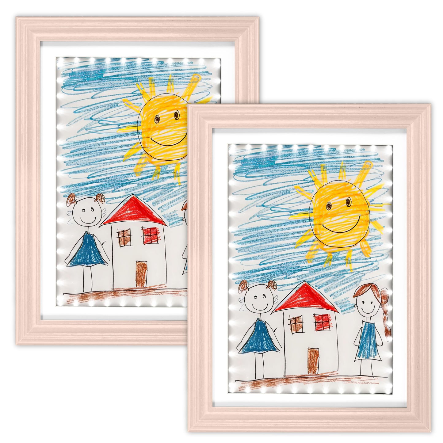 KOTNYX LED Light Kids Artwork Frame - Front Opening Kids Art Display Picture Frame, Holds 100 Pictures, MDF & Shatter-Resistant Glass, Standing Frame/Wall Hanging,13.3x10, Mat 11.6x8.3 - Peach