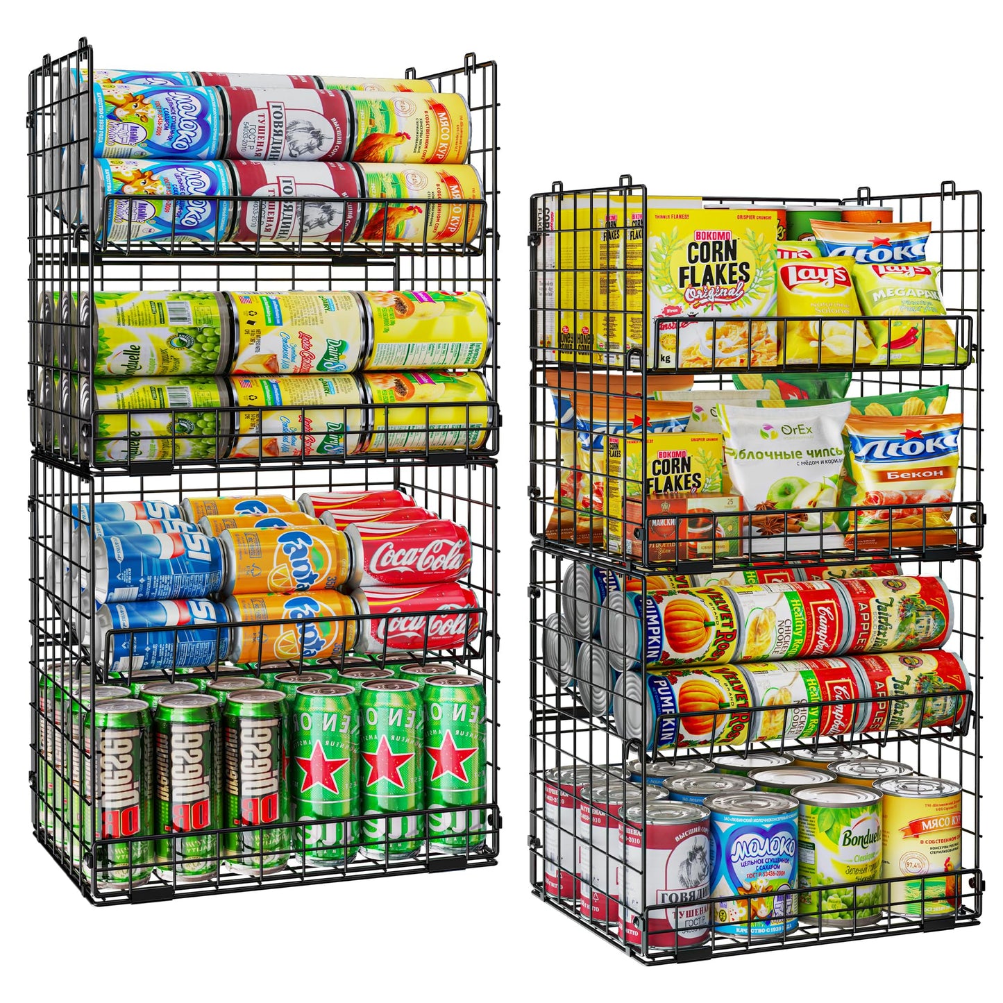 JKsmart 8-Tier Stackable Wire Basket, Can Organizer for Pantry Kitchen, XXL Metal Storage Shelves with Dividers & Handles, Easy Assembly Space Saving Storage Bins for Snacks Fruits Veggies
