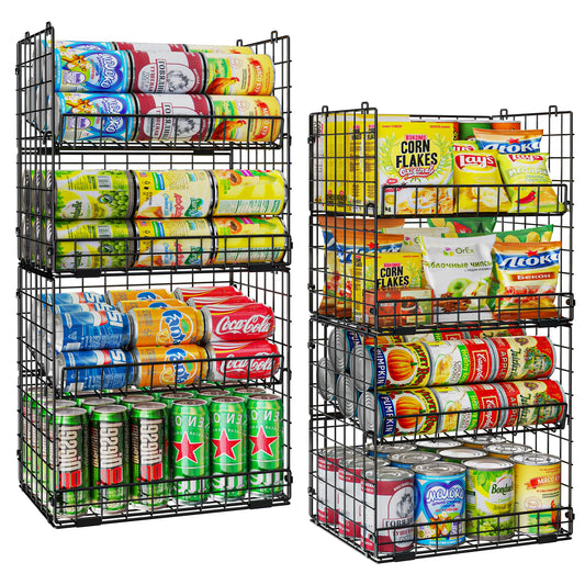 JKsmart 8-Tier Stackable Wire Basket, Can Organizer for Pantry Kitchen, XXL Metal Storage Shelves with Dividers & Handles, Easy Assembly Space Saving Storage Bins for Snacks Fruits Veggies