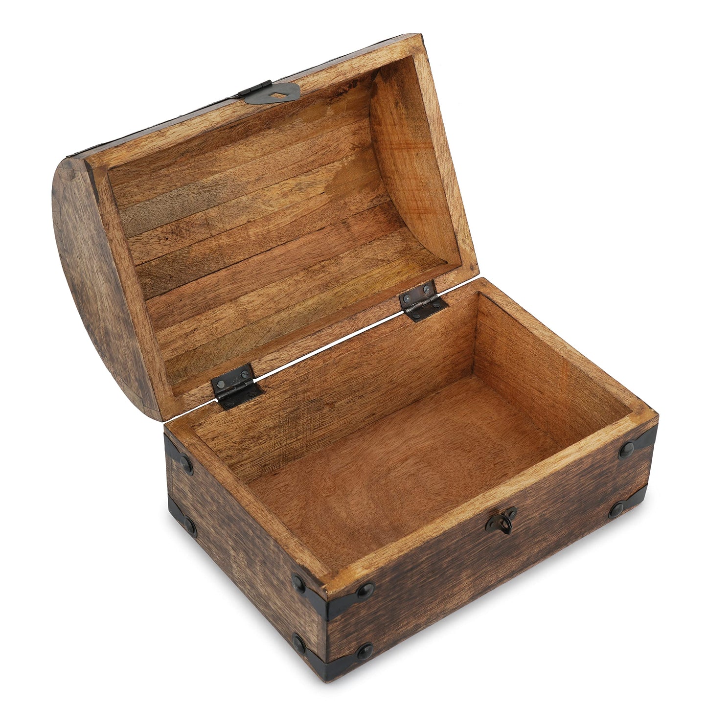 Ajuny Wooden Treasure Chest Keepsake Box, Handmade Pirate Treasure Chest Storage Box, Decorative Wooden Box for Jewelry, Collectibles, Keepsakes & Home Decor, 9 x 6 x 6 Inch