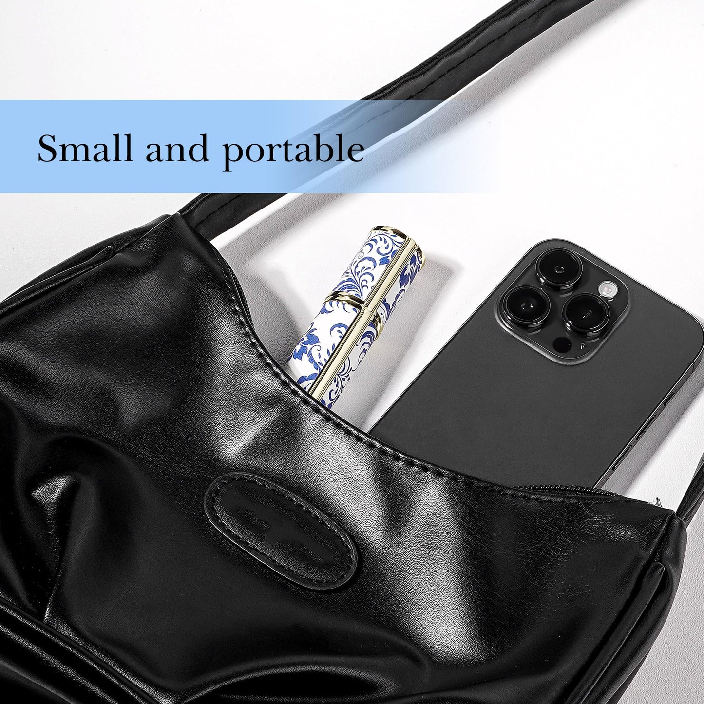 LUEXBOX Portable Perfume Bottle for Travel, Mini Refillable Perfume Dispenser, 5ml Faux Leather Leak Proof Perfume Atomizers, Blue and White Bottles Sprayer for Pocket Perfume (Blue Grass)