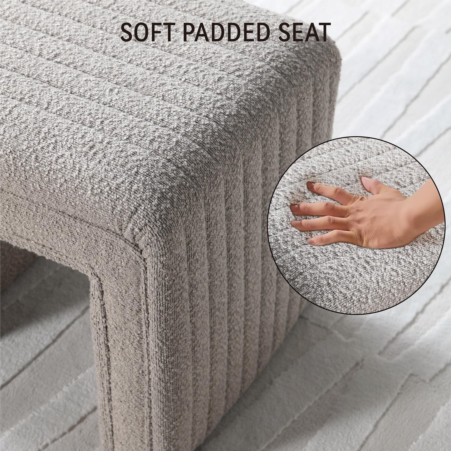 Get Set Style Vanity Stool Chair,Modern Boucle Ottoman Foot Stool with Wooden Legs Sofa Bench Footstool Extra Seat for Vanity,Makeup Room,Living Room,Entryway,Office (Fully Assembled) (Taupe)