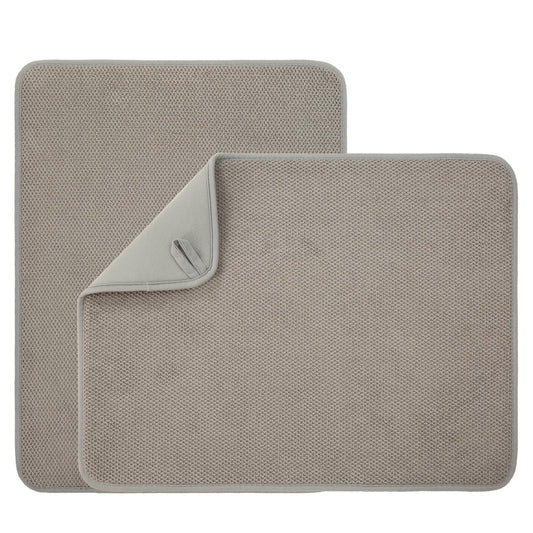 VESHE 2 Pack Microfiber Dish Drying Mat for Kitchen Counter,Ultra Absorbent Dish Drainer Mat ,Dish Drying Pad , Dish Rack Mat 20×15 Inch (Gray)
