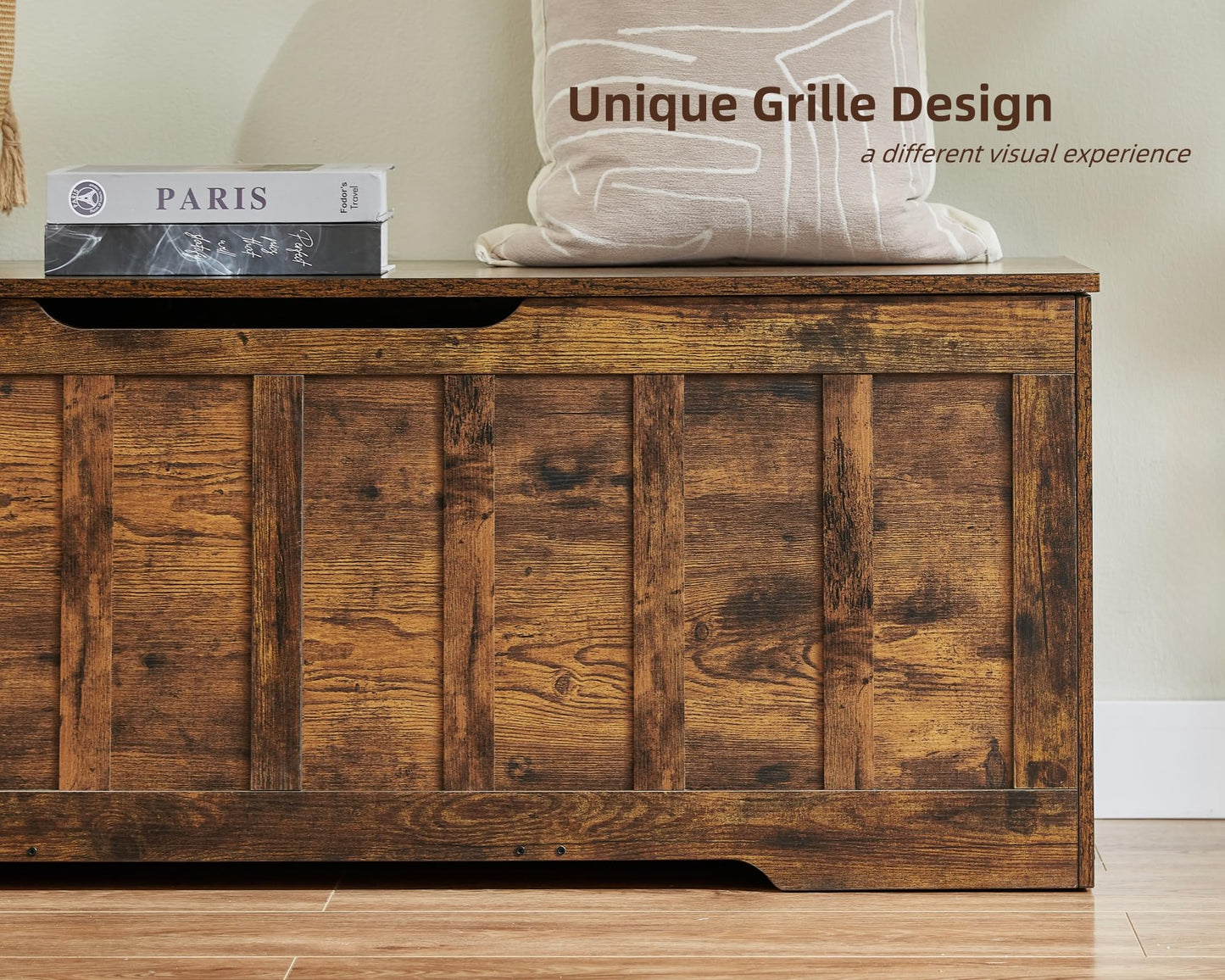 VANKILEY 51.2"Storage chest extra large,storage bench with 2 safety hinges,Shoe Bench,51.2*15.7*19.1inches,wooden trunk for bedroom,livingroom,entryway,Supports 220 lb,Easy Assembly(Rustic brown)