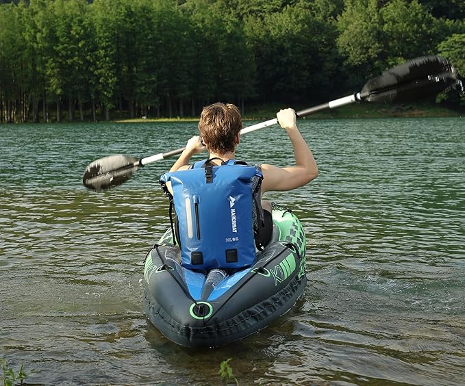 MARCHWAY Roll Top Waterproof Backpack, Floating Dry Bag 20L/30L/45L with Ergonomic Rectangular Base, Cushioned Back, Hip Strap for Hiking Camping Kayaking Travel (Blue, 30L)