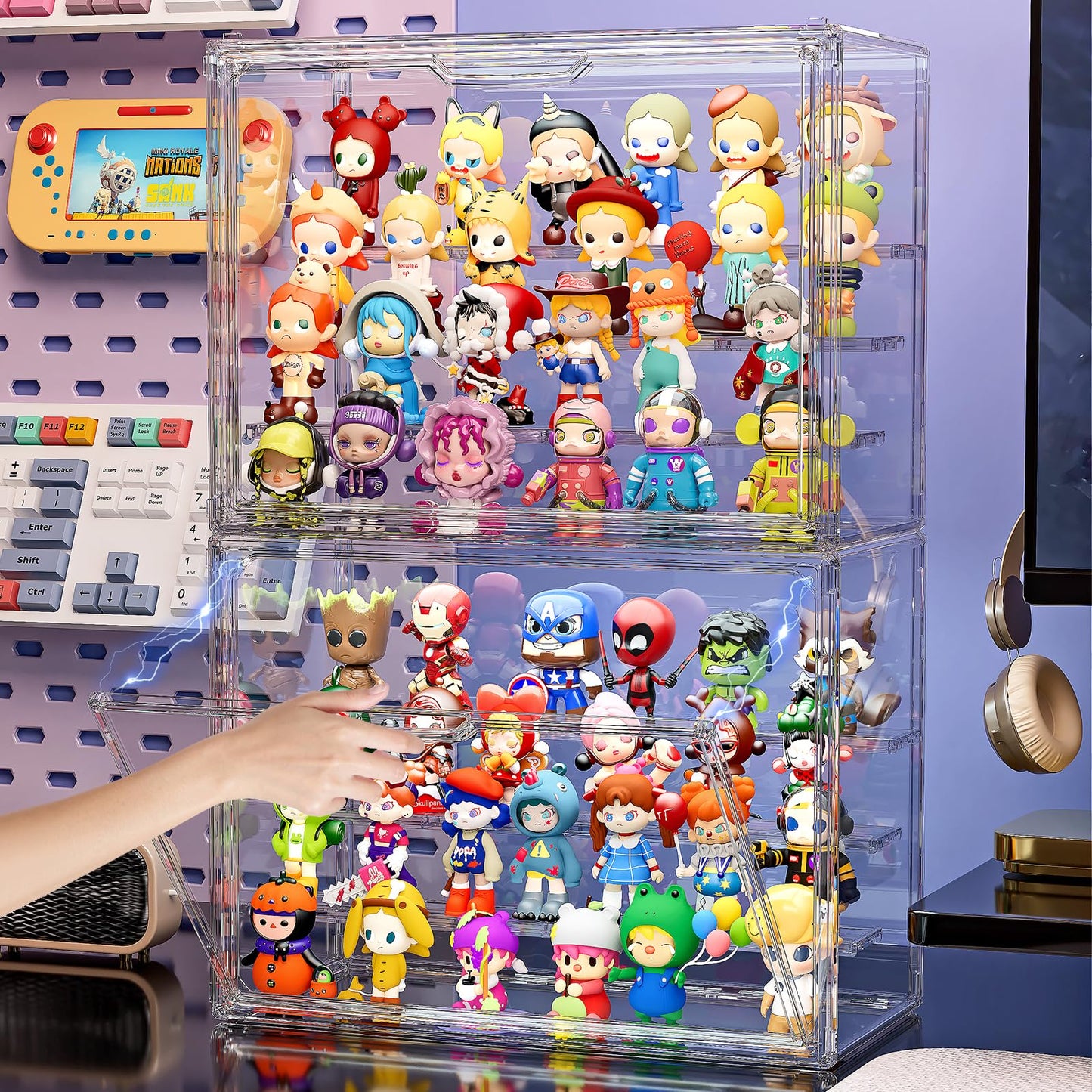 MSHOMELY Clear Acrylic Display Case for Collectibles 4 Layer Hobby Figure Display Case Box with Shelves Stackable Figurine Display Boxes for Funko Pop Mart Labubu Model, 2 Pack