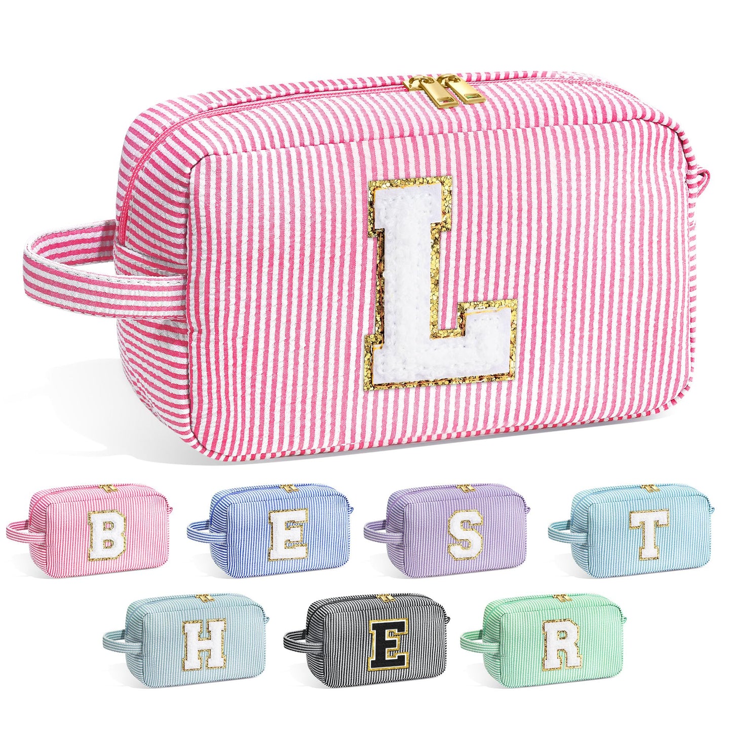 YOOLIFE Birthday Gifts for 6 7 8 9 10 11 12 13 14 15 Year Old Teen Girl - Initial Makeup Bag Letter Toiletry Pouch Cosmetic Case, Personalized Teen Girl Gifts Trendy Stuff Party Favor, Pink L
