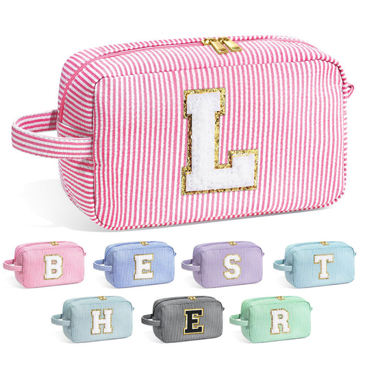 YOOLIFE Birthday Gifts for 6 7 8 9 10 11 12 13 14 15 Year Old Teen Girl - Initial Makeup Bag Letter Toiletry Pouch Cosmetic Case, Personalized Teen Girl Gifts Trendy Stuff Party Favor, Pink L