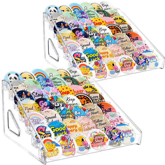 2 Pack Button Pins Display Case, 7-Tier Acrylic Badge Storage Large Capacity Button Pins Organizer Stand for Nail Polish, Greeting Card, Sunglasses
