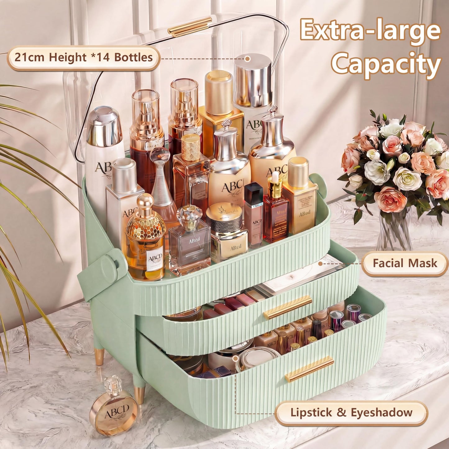 Makeup Organizer Skincare Organizers - Cosmetic Display Cases with Transparent Cover, SkinCare Organizers for Bathroom Countertop, Bedroom Vanity Desk, Lipstick Organizer, White
