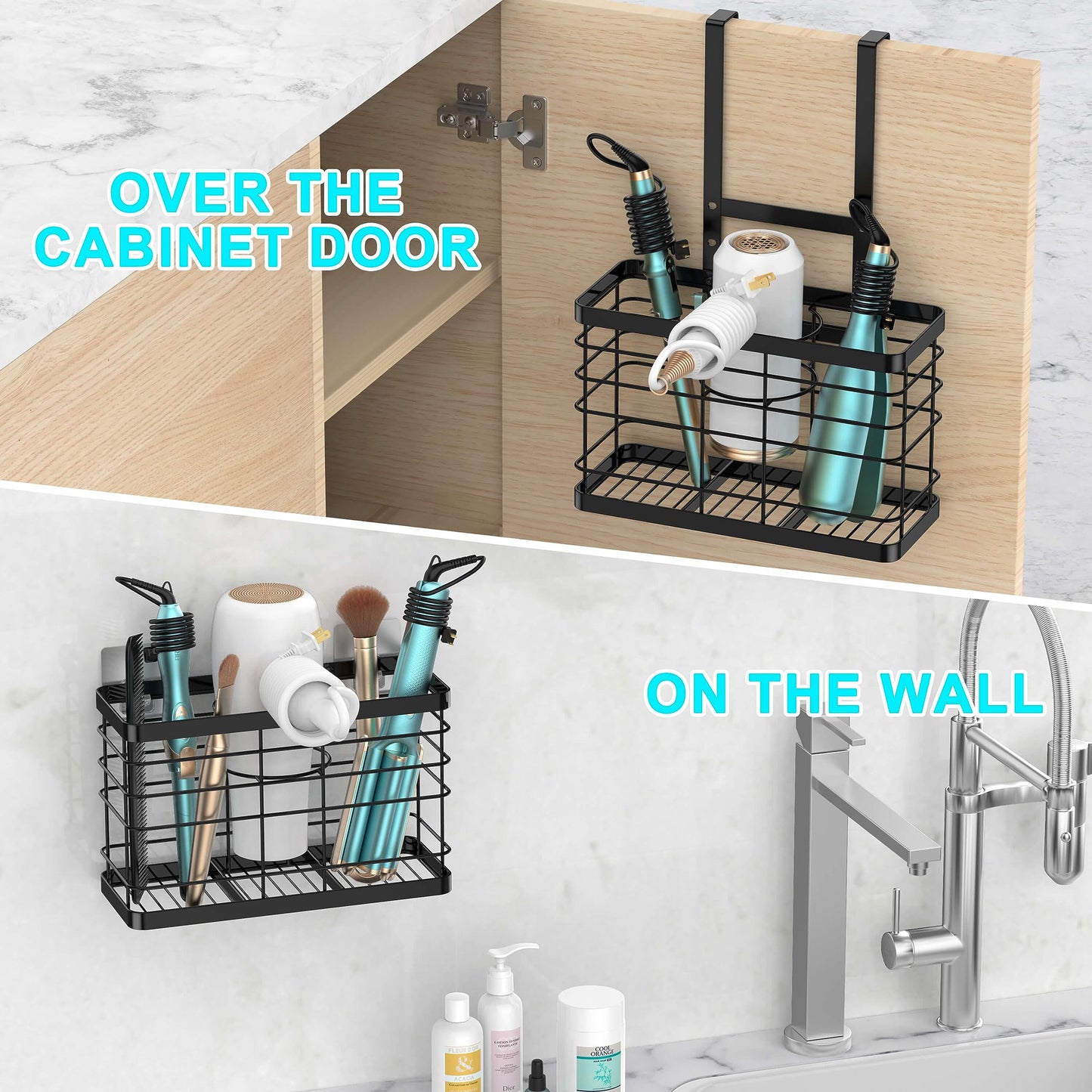 Vecallo Hair Tool Organizer - Blow Dryer & Hair Dryer Holder Cabinet Door, Bathroom Organizer & Storage Basket for Styling Tools