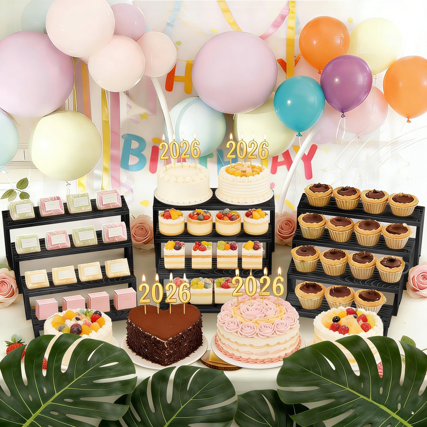 Large 2 Set wood tone Wooden Tiered Display Stands 4 Tier Stackable Pine Wood Display Risers, Suitable for Vendor Events, Cupcake Stands, cake stand Wooden Dessert Table Sets, Vendor Booth Displays,Cosmetic & Perfume Display Tools, Kitchen Spice Storage,